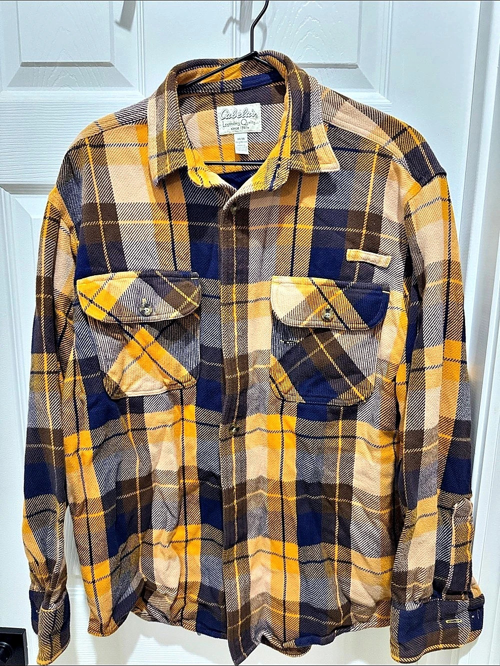 Cabela's Plaid Button Down Yellow & Blue Medium